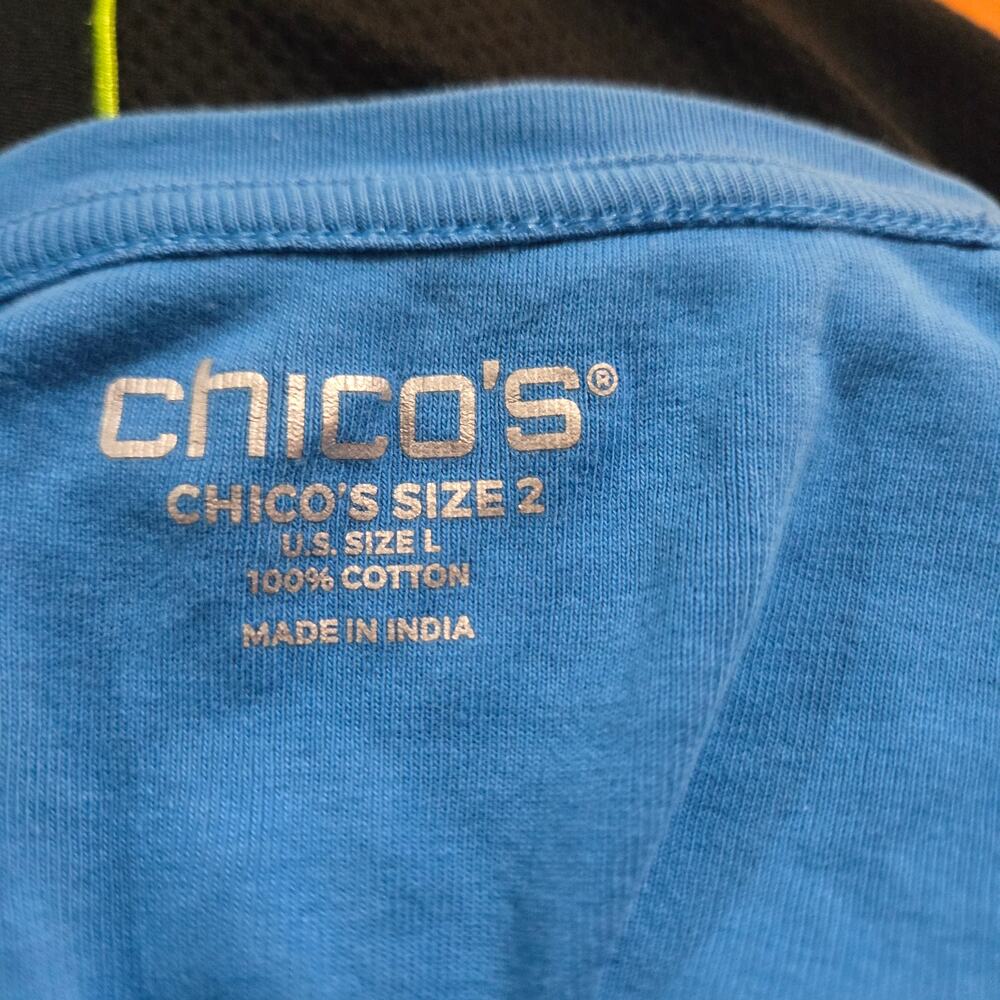 Chico's Blue Sleeveless V-Neck Button Tank Top Size 2 (L) 100% Cotton - Picture 3 of 8